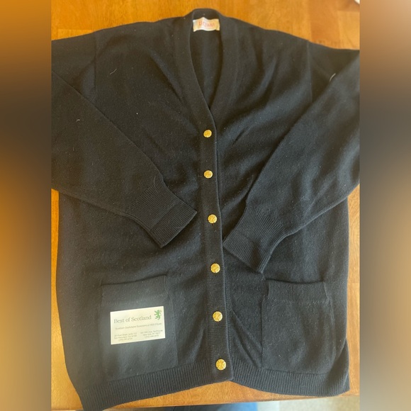 100% Cashmere. Vintage Bryant Black Cardigan with Gold Buttons and under sweater